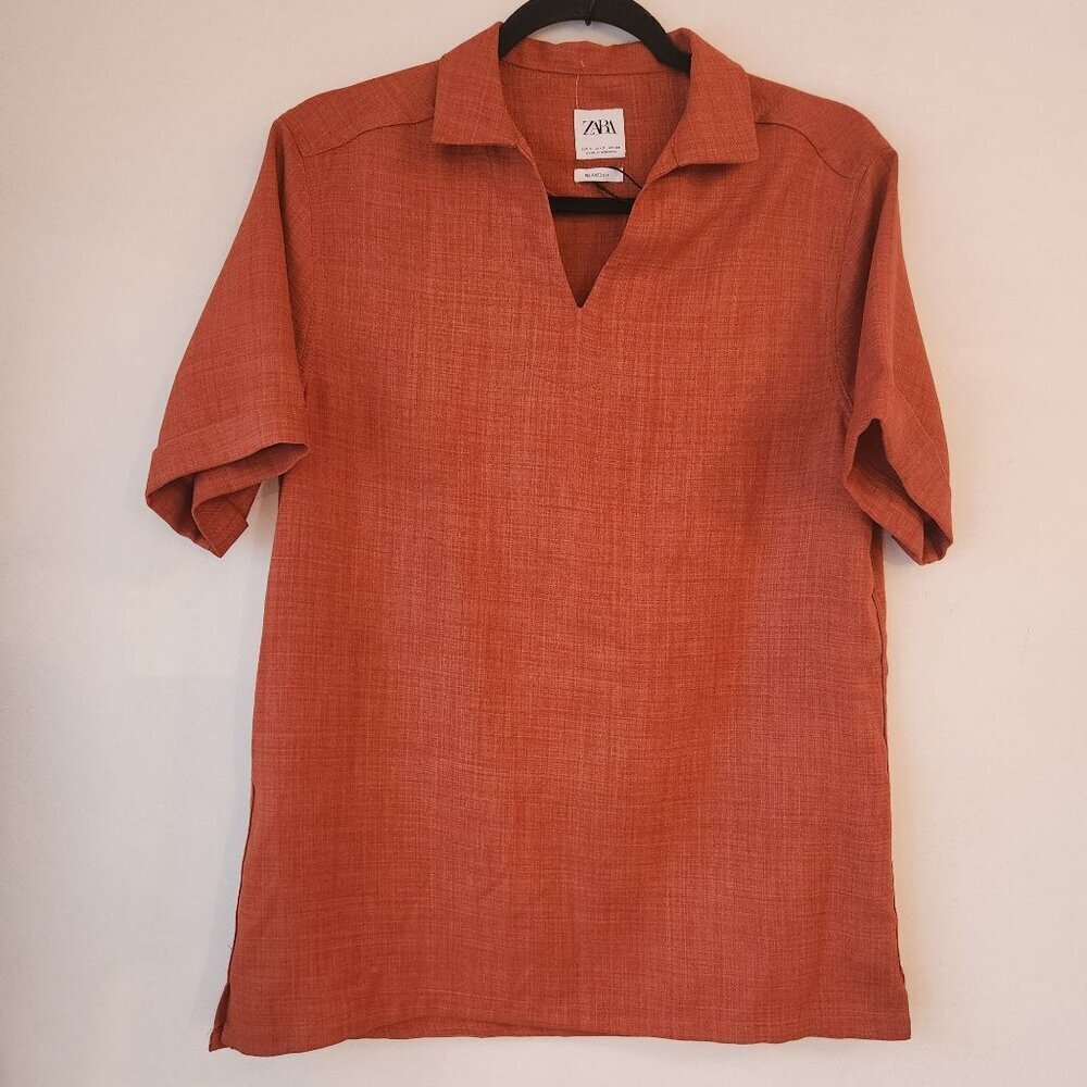 NWOT Zara Orange Popover Tunic Blouse Lagenlook Shirt Relaxed Fit Women's S